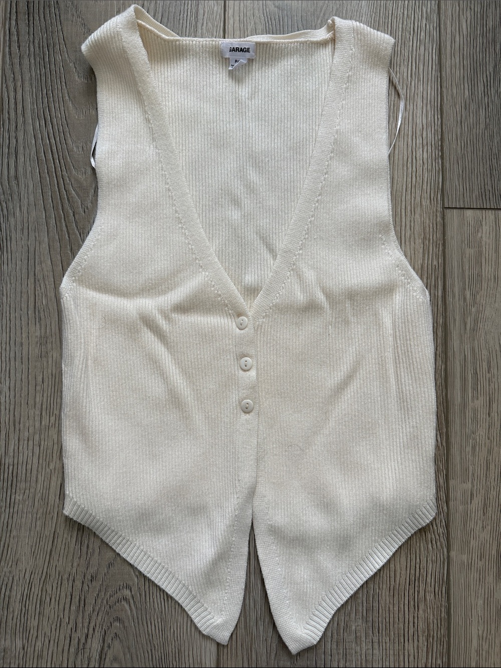 Garage Cream Ribbed Button-Front Knit Vest